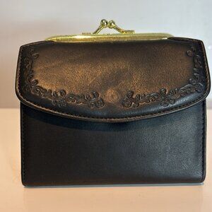 Buxton Heiress kiss lock cashmere-cowhide Leather floral embossed Black Wallet